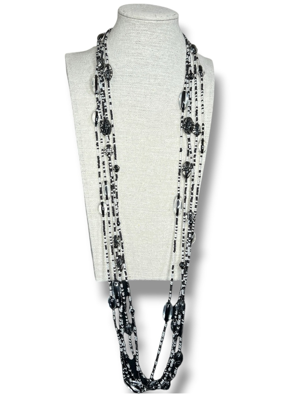 Vintage 1980s Chipita Style Black Silver Beaded Necklace Western Tribal
